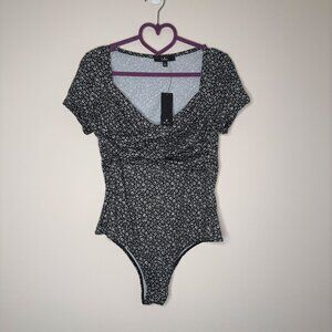 Lulus Black and White Floral Body Suit Size L